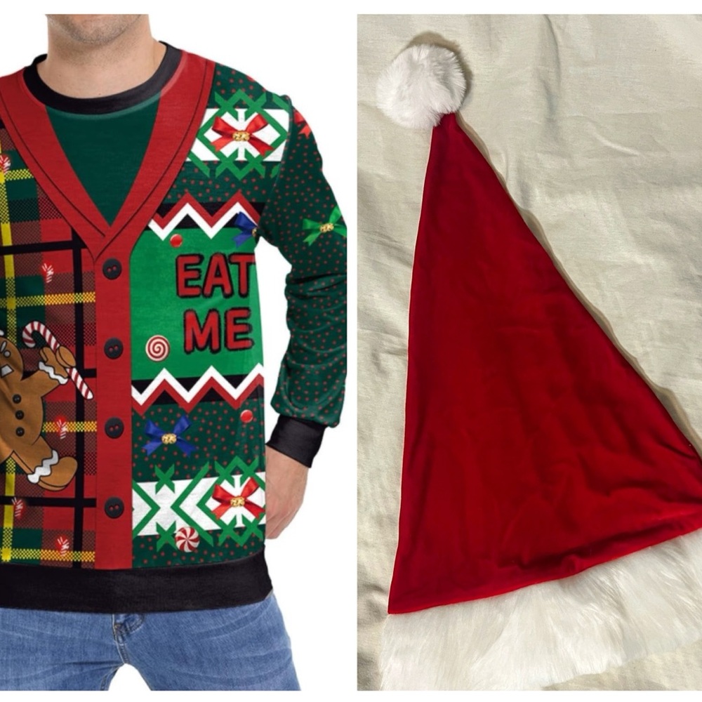NWT Men's Ugly Christmas Sweater style Gingerbread Eat Me Pullover Top L or XL